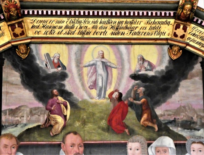 1600 Visborg Kirke udsnit Jacob Seefelds epitafium m hustruer Rosenkrants og bilde, Claus (8).jpg