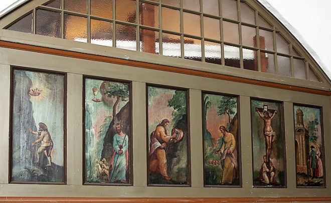 1700-tallet pietistiske billedrække på orgelpulpiturets vestende sdr. sideskib NC 6584budolfi.jpg