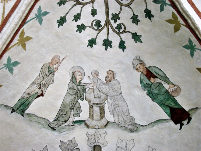 1400ca Kalkmaleri med kyndelmissemotiv i Højby Kirke Odsherred DSC05125 Claus