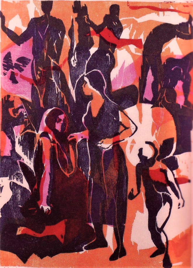 1986,1 Helle Thorborg Marias lovsang, træsnit forarb t prækest. Gimsing