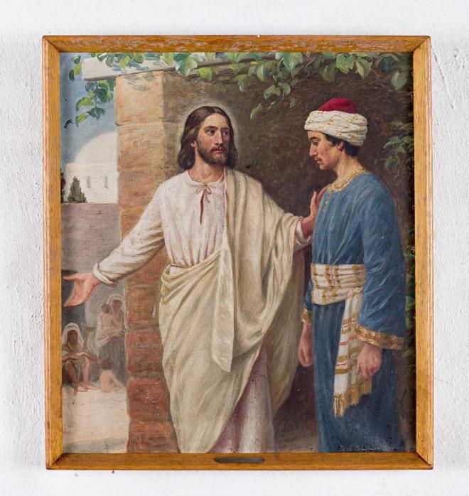 1912 Poul Steffensen, Jesus og den rige yngling, Åsum Kirke Odense (opr. tiltænkt Ferring Kirke som alterbillede, Nat Mus Saml. 1280