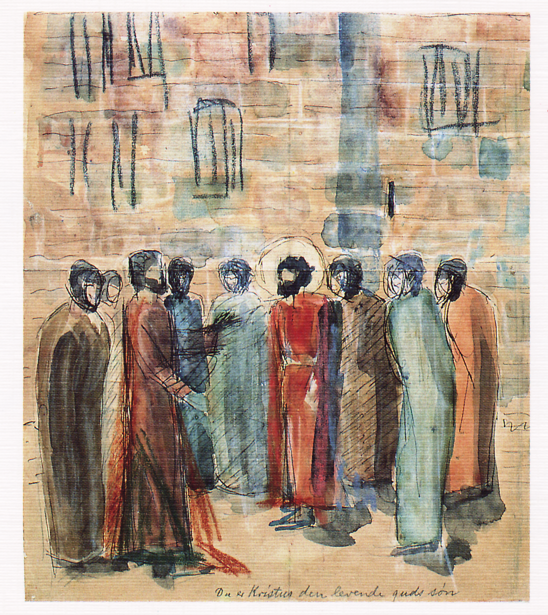 1915 Niels Larsen Stevns Du er Kristus, den levende Guds Søn, Randers kunstmuseum, skitse til Vammen Kirkes altertavle Picture1